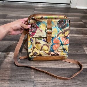 FOSSIL Vintage Y2K Butterfly Multi Color Leather Crossbody Bag